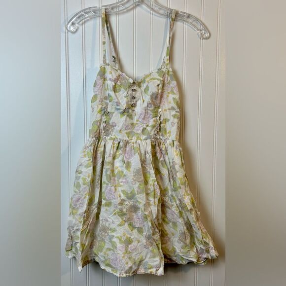 Vntg H&M Divided Floral Dress Strapless Sweatheart Neckline Pearl Buttons Sz 4 - Picture 1 of 6
